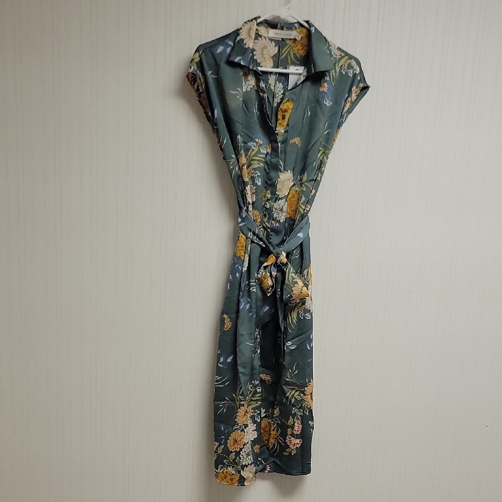 bishop + young Floral Sage Midi Dress PM New Office Business Pockets summer